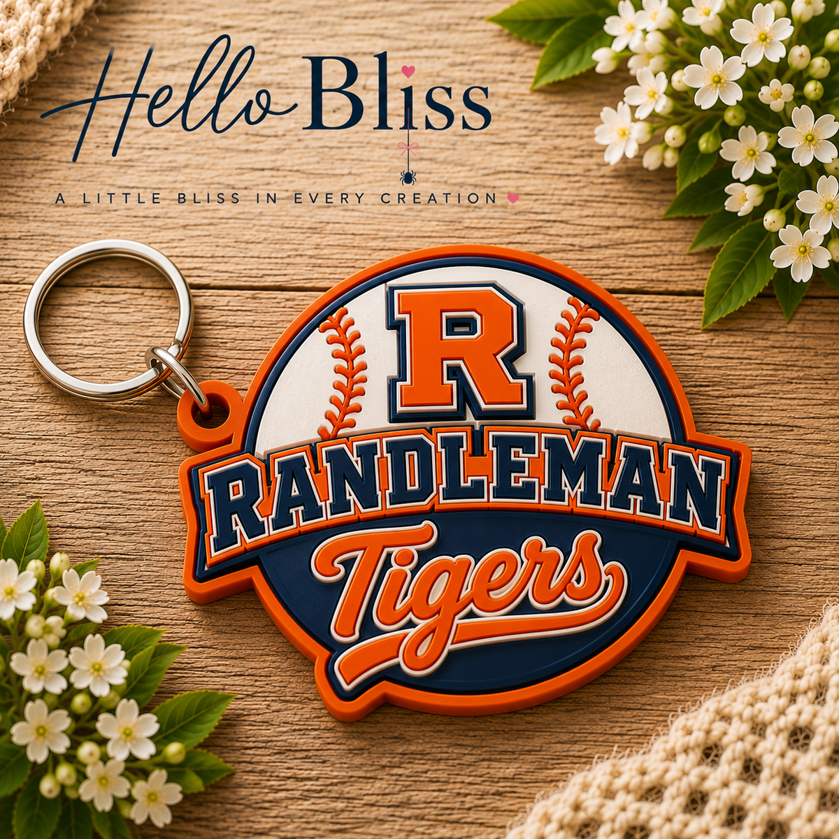 Randleman Tigers Baseball Keychain