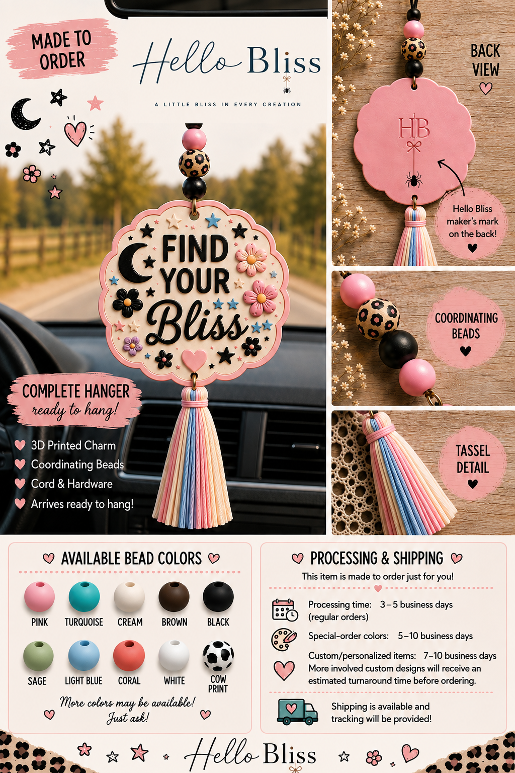 Find Your Bliss Rear View Mirror Hanger